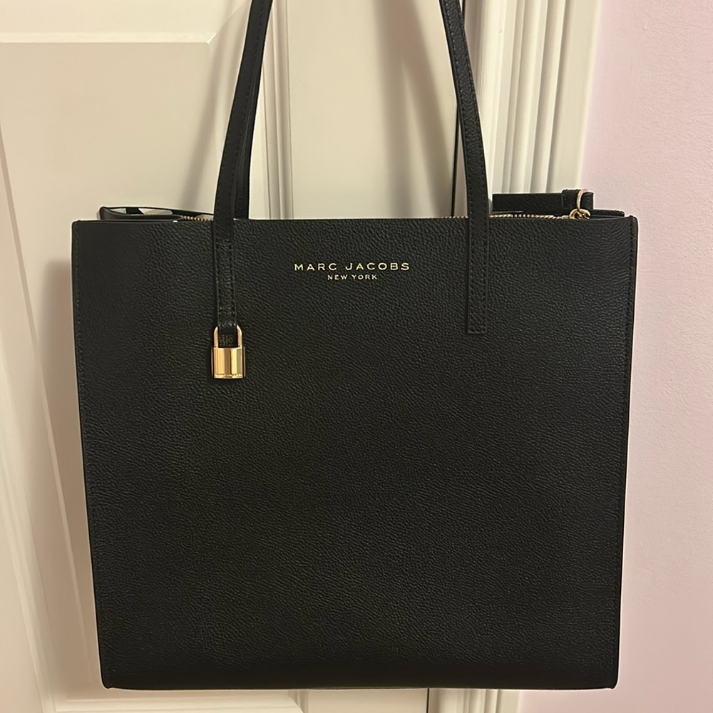 Marc Jacobs Black Leather Tote with Gold Hardware